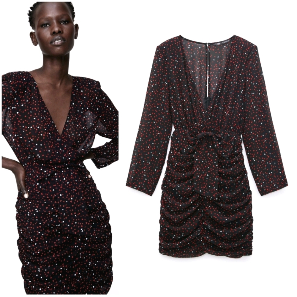 NWT ZARA | Heart Print Dress Black Red